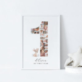 24写真1st誕生日Fawnフォトコラージュ ポスター