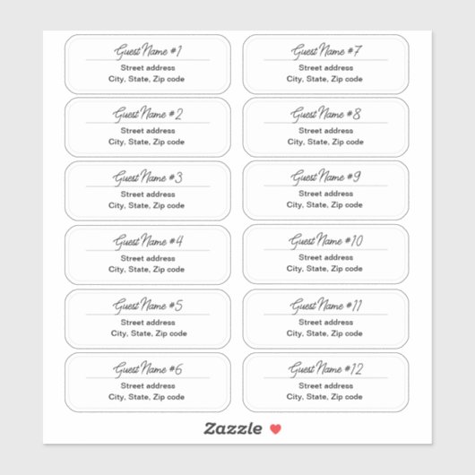24名のゲスト名クリアラベル シール (シート)