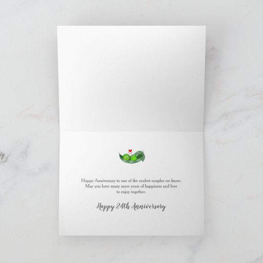 24周年結婚記念日、 二つ並んだ豆 カード (内部)