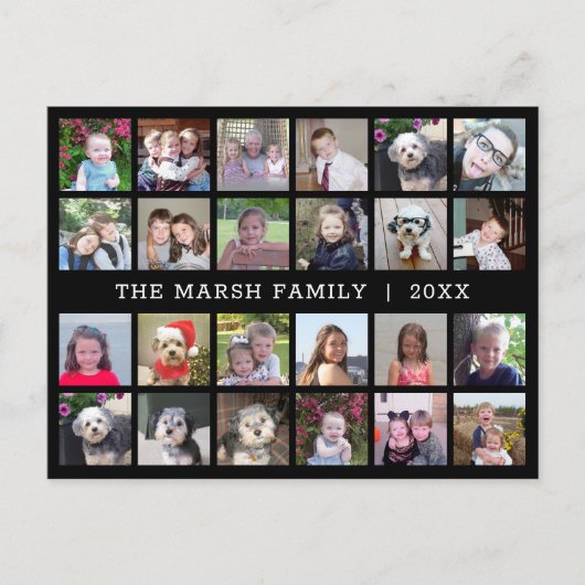 24家族とコラージュ日付 – 黒 シーズンポストカード (正面)