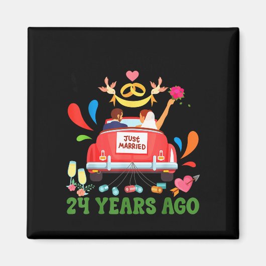 24年前に入籍したおふざけ 結婚24周年記念カップル マグネット (正面)