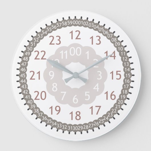 24時モダン間および分マーカー付きトーン ラージ壁時計 (正面)