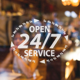 24時間営業サービス時間帯 白透明 ウィンドウサイン