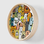 24時間対応のアニメートされた犬と猫イラストレーション 壁時計 (傾斜)