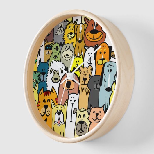 24時間対応のアニメートされた犬と猫イラストレーション 壁時計 (傾斜)