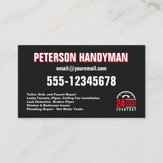 24時間緊急黒赤 名刺 (正面)