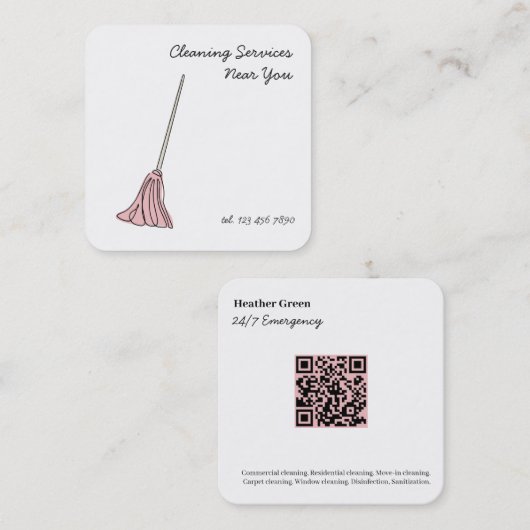24時間365日の緊急クリーニングサービス スクエア名刺 (正面/裏面)