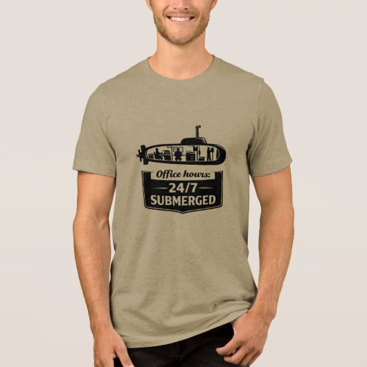 24時間365日潜水中 オフィスアワー 潜水艦ユーモア トライブレンドTシャツ (正面)
