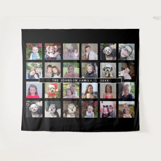24枚の写真テンプレートコラージュ（カスタムテキスト付き） タペストリー (正面(横))