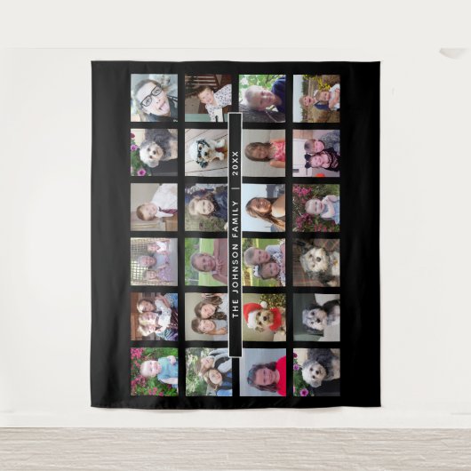 24枚の写真テンプレートコラージュ（カスタムテキスト付き） タペストリー (正面)