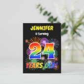 24歳の誕生日おめでとう - 楽しい花火と虹色の"24" ポストカード (スタンド正面)