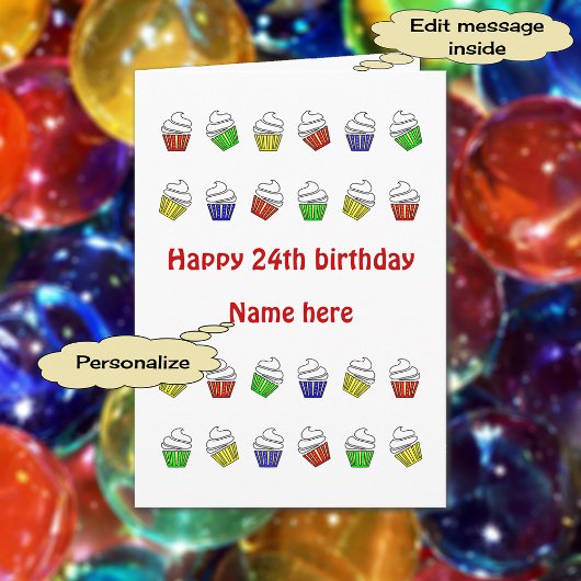 24歳の誕生日のカパーソナライズされたップケーキ カード