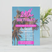 24歳の誕生日を迎える夏のピンクのヤシの木 招待状 (スタンド正面)