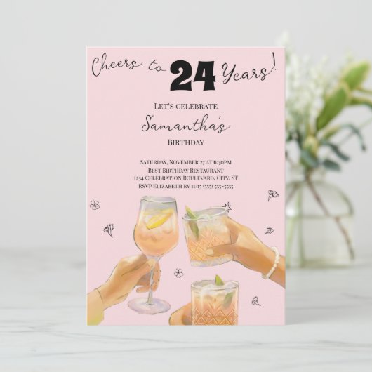 24歳の誕生日パーティーに乾杯 モダンガーリー 招待状 (スタンド正面)