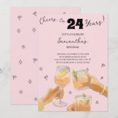 24歳の誕生日パーティーに乾杯 モダンガーリー 招待状 (正面/裏面)