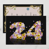 24歳の誕生日パーティー 花の文字 招待状 (正面/裏面)