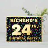 24歳の誕生日パーティー - 面白くてカラフルな星柄 箔招待状 (立ち正面)