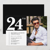 24歳の誕生日モノクロ招待状 招待状 (正面/裏面)