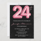 24歳の誕生日招待状 ピンクバルーン グラム ブラック 招待状 (正面)