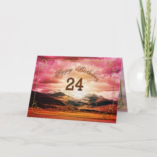 24歳の誕生日、山の上の夕日 カード (正面)
