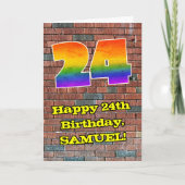24歳の誕生日:楽しいグラフィティにインスパイアされた虹色の24 カード (正面)