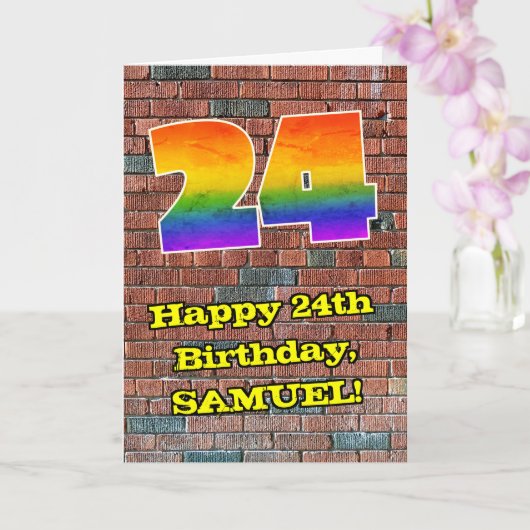 24歳の誕生日:楽しいグラフィティにインスパイアされた虹色の24 カード (蘭)