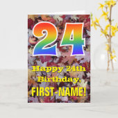 24歳の誕生日; 素朴な秋の落ち葉; レインボー"24" カード (黄色い花)