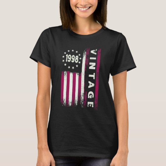 24歳の誕生日 1998年 アメリカ国旗 ビンテージ 24歳 Tシャツ (正面)