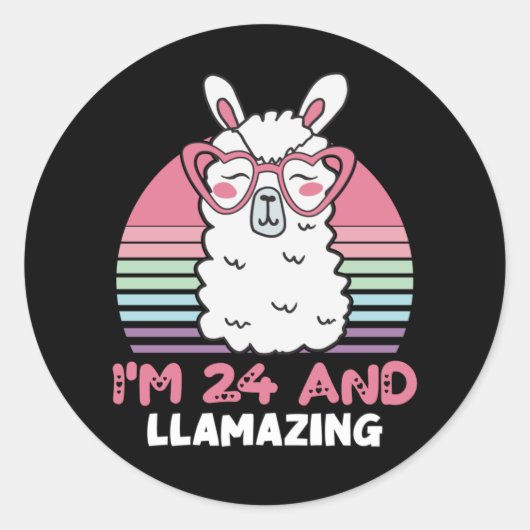 24歳Bday Llaming 24th誕生日Llama ラウンドシール (正面)