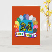 24番目の誕生日の贈り物と風船の詰め合わせデザイン カード (黄色い花)