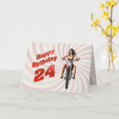 24番目の誕生日カードとバイクの女の子 カード (黄色い花)