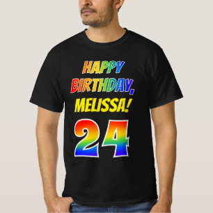 24番目の誕生日— はっきりした、おもしろい、レインボー24、名前をカスタムする Tシャツ