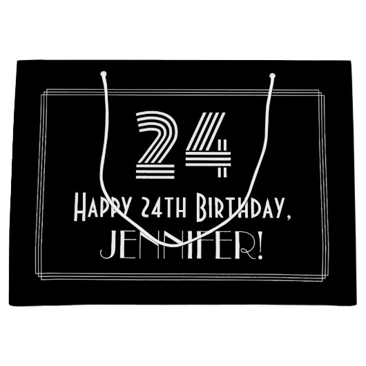 24番目の誕生日:インスパイアアールデコの「24」の外観と名前 ラージペーパーバッグ (正面)