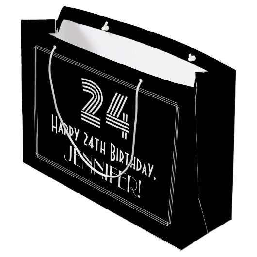 24番目の誕生日:インスパイアアールデコの「24」の外観と名前 ラージペーパーバッグ (裏面アングル)