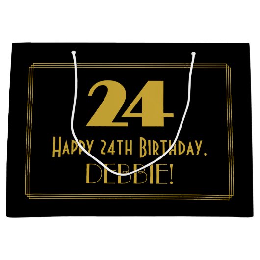 24番目の誕生日:インスパイアアールデコの「24」の外観と名前 ラージペーパーバッグ (正面)