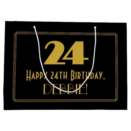 24番目の誕生日:インスパイアアールデコの「24」の外観と名前 ラージペーパーバッグ (裏面)