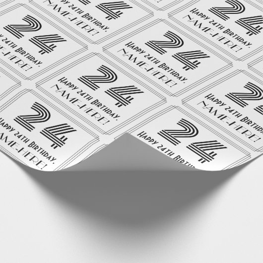 24番目の誕生日:インスパイアアールデコスタイル「24」 +名前 ラッピングペーパー (角)
