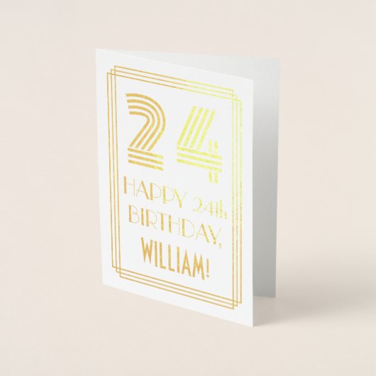 24番目の誕生日-インスパイアアールデコルック"24" & Name 箔カード (正面)