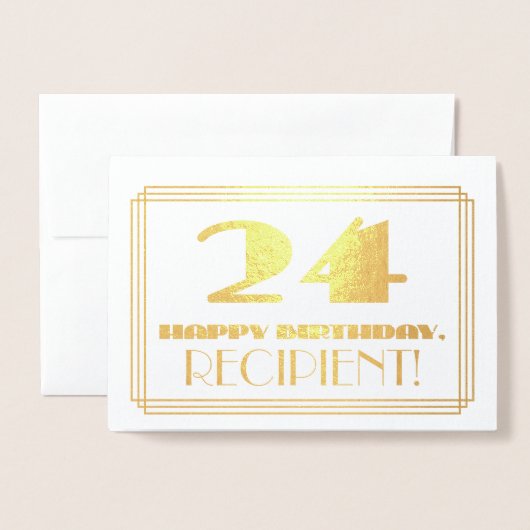 24番目の誕生日、名前+アールデコインスパイア「24」を見る 箔カード (封筒付き正面)