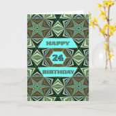 24誕生日とグリーン抽象デザイン カード (黄色い花)