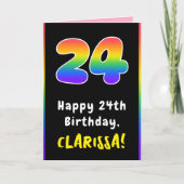 24誕生日カラフル:レインボー# 24、名前をカスタムする カード (正面)