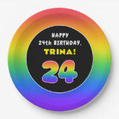 24誕生日カラフル:レインボー# 24、名前をカスタムする ペーパープレート (正面)