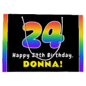 24誕生日カラフル:レインボー# 24、名前をカスタムする ラージペーパーバッグ (裏面)