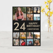 24誕生日フォトコラージュ13枚フォトブラック&金ゴールド カード (黄色い花)