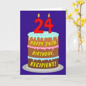 24誕生日:おもしろいケーキとキャンドル+名前をカスタムする カード (黄色い花)