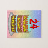 24誕生日:おもしろいケーキとキャンドル+名前をカスタムする ジグソーパズル (横)