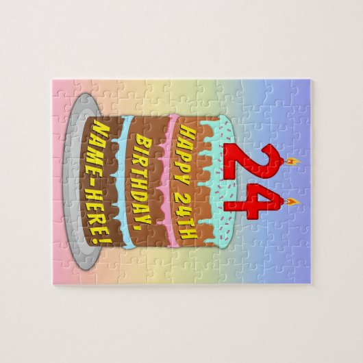 24誕生日:おもしろいケーキとキャンドル+名前をカスタムする ジグソーパズル (横)