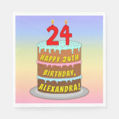 24誕生日:おもしろいケーキとキャンドル+名前をカスタムする スタンダードランチョンナプキン (正面)