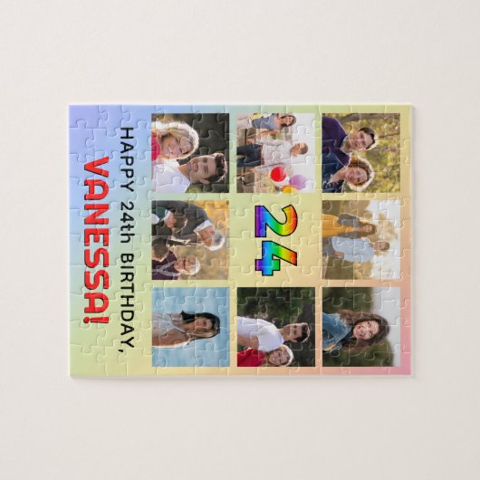 24誕生日:おもしろいレインボー#,名前をカスタムする&写真 ジグソーパズル (横)