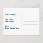 24誕生日:おもしろい星パターン、虹24、名前 ポストカード (裏面)